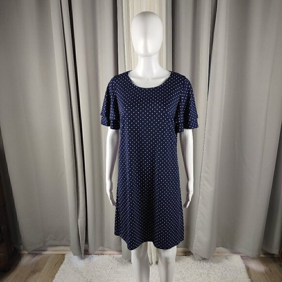 Kim Rogers Womens Blue, White Polka Dot Short Sleeve Pullover Midi Dress Size PS - Picture 1 of 10